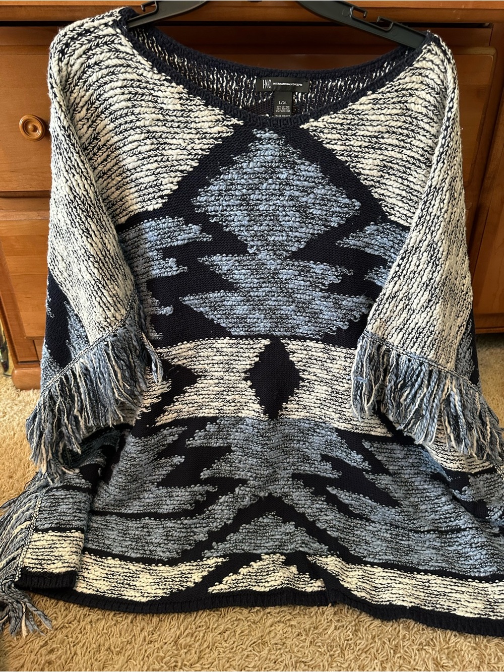 INC AZTEC MIXED BLUES PONCHO